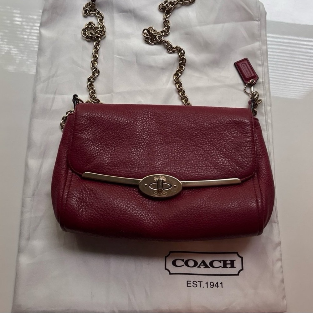 Coach Madison Leather Shoulder Bag with Gold Chain